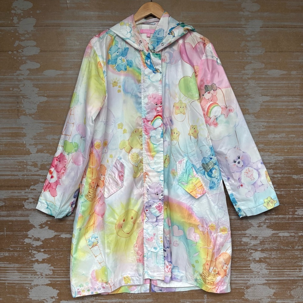 Dolls Kill x Care Bears Watercolor Graphic Print Rain Jacker Decora Womens S